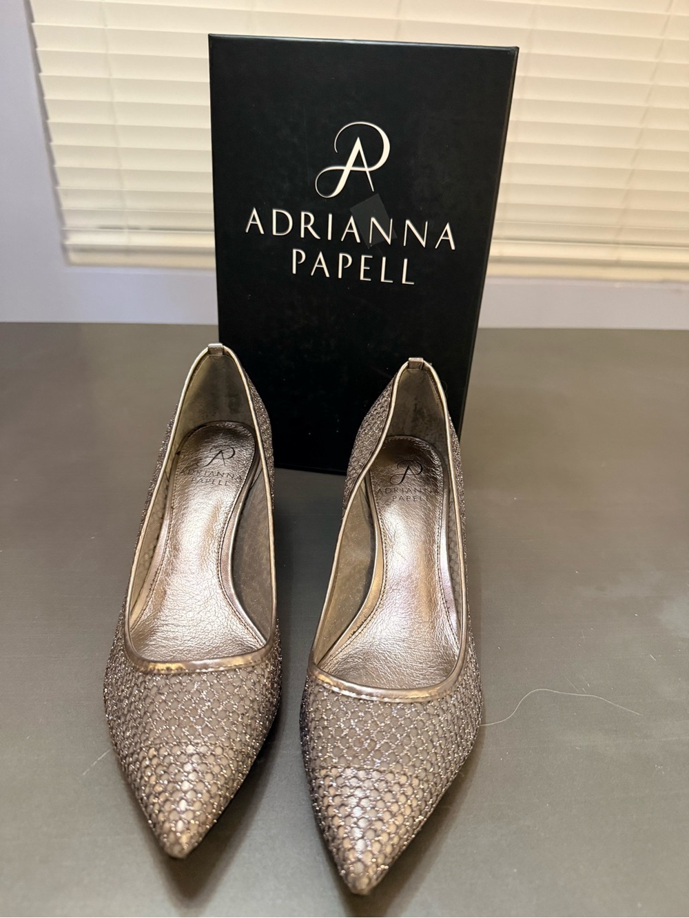 ADRIANNA PAPELL Lois Honeycomb Mesh Pointed Toe Pumps Gunmetal 7.5